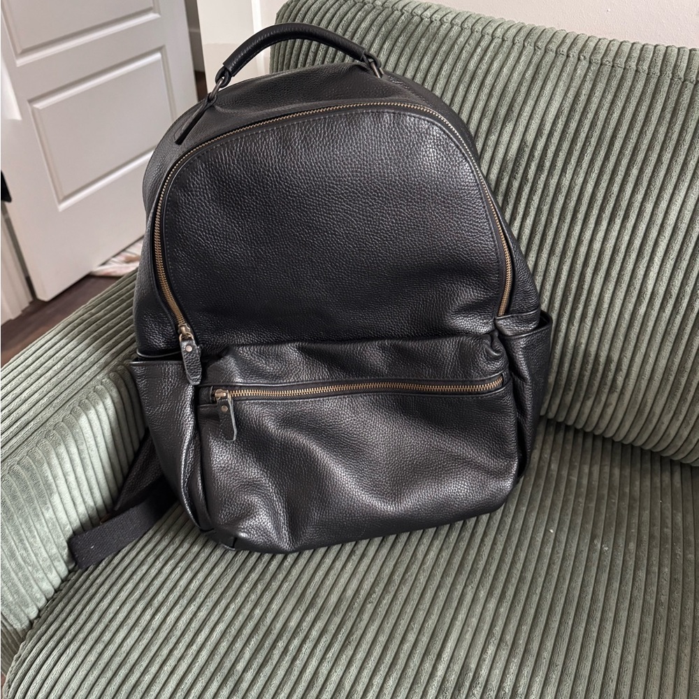 Black Leather Men's laptop Backpack